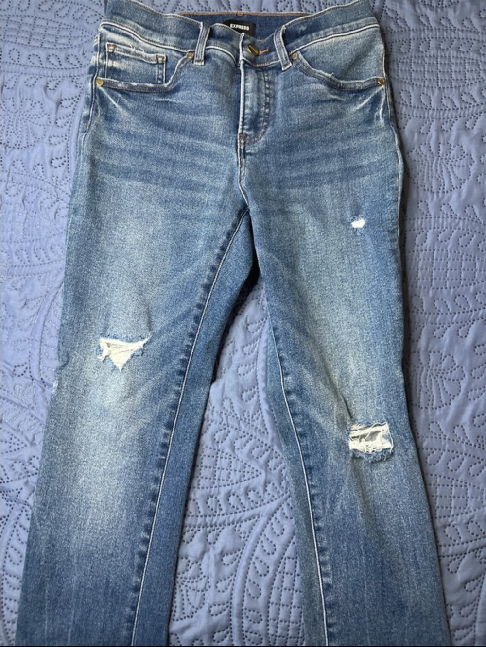 Express Women's Light Blue Skinny Ripped Jeans